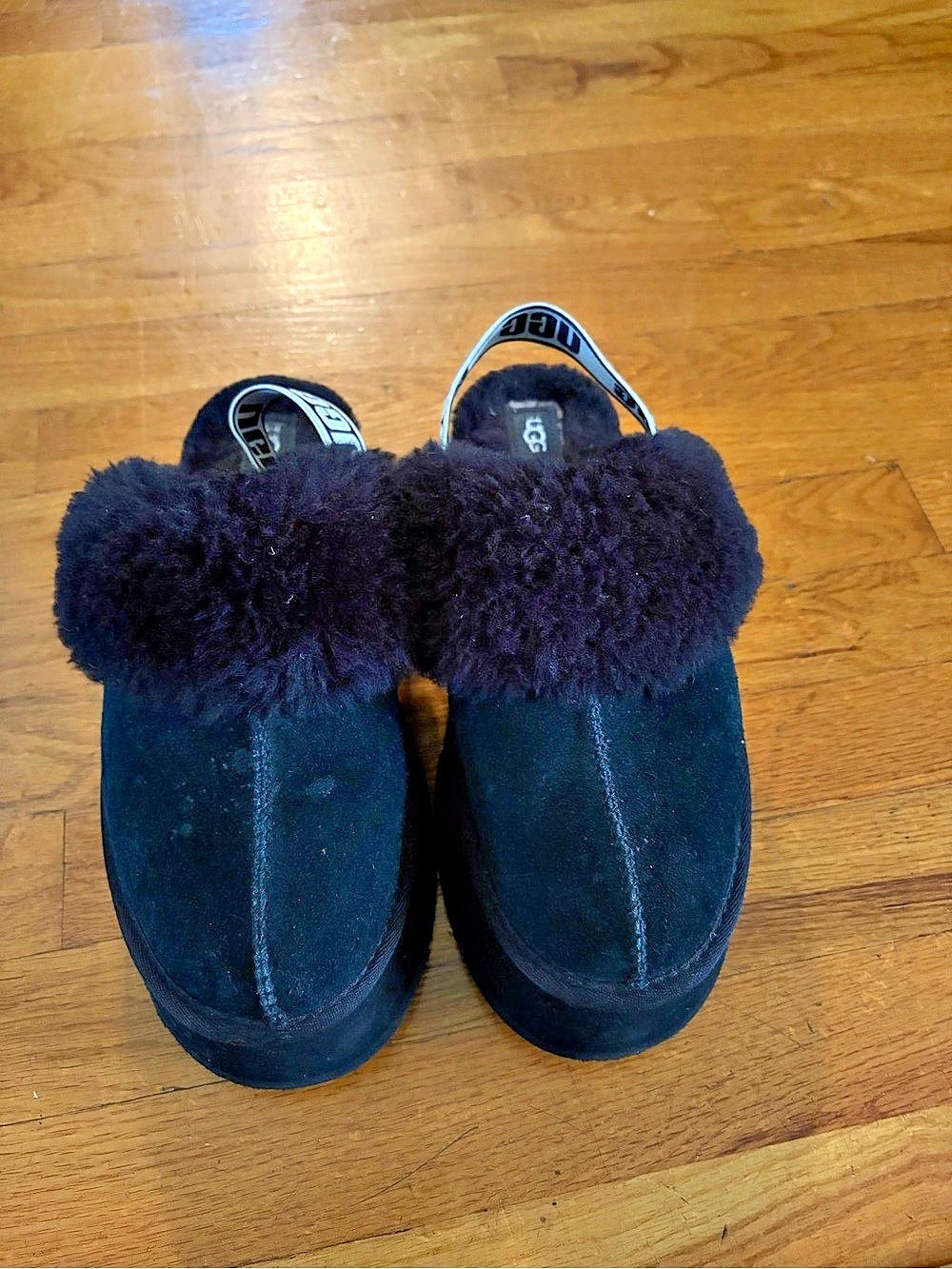 UGG Disquette Slipper Black Fur Slippers